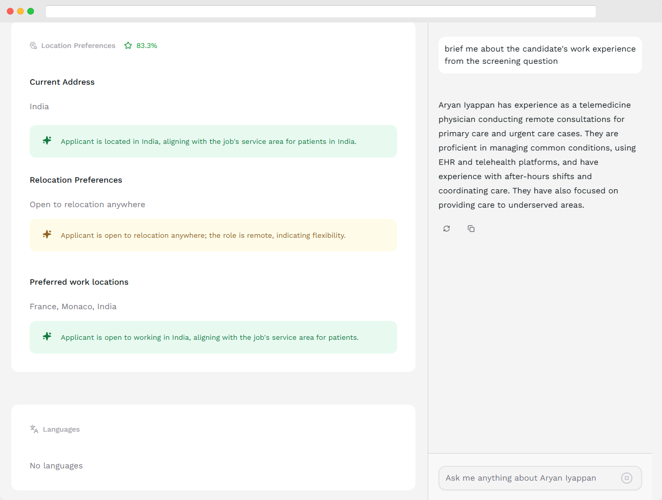Screenshot of AI Assistant feature