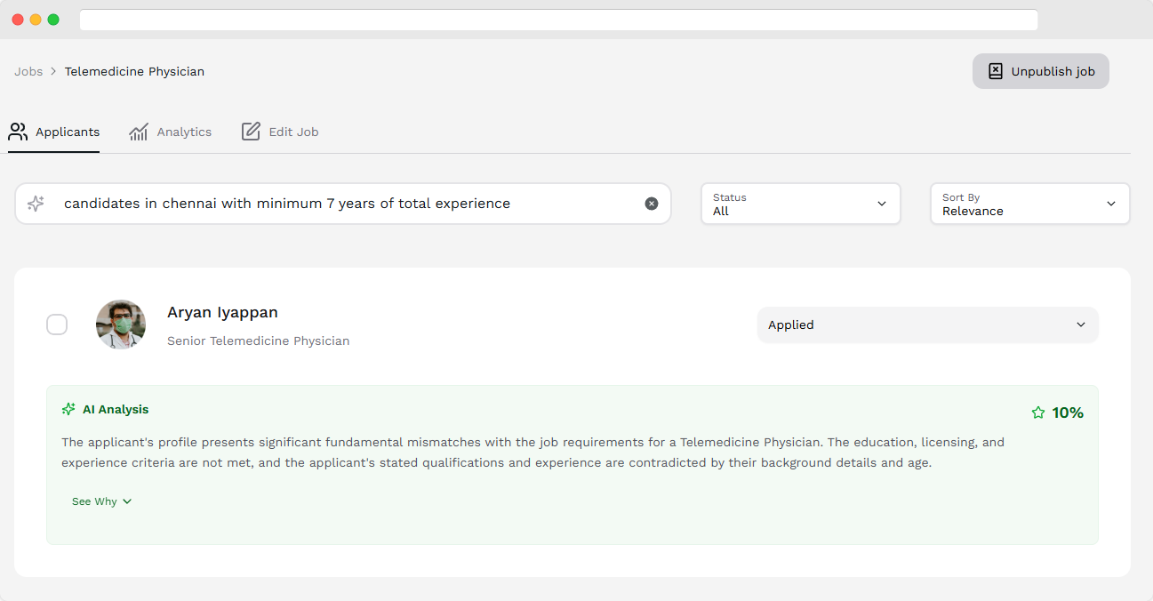 Screenshot of Natural Language Search feature